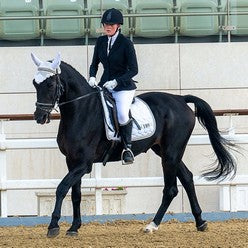 Lady riding dressage horse