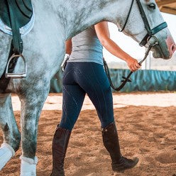 Person Leading horse wearing jodhpurs