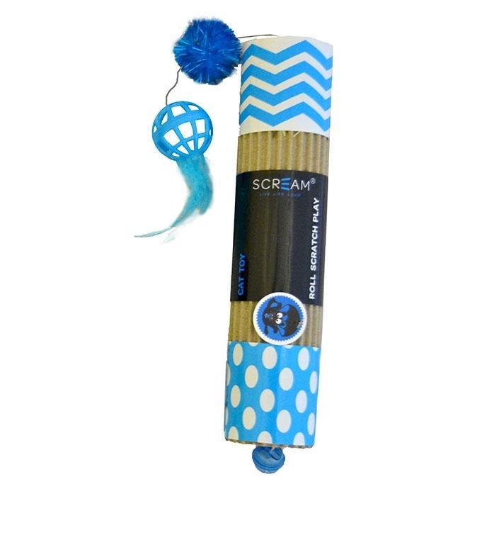 Cat Toy Scream Cardboard Roller Blue