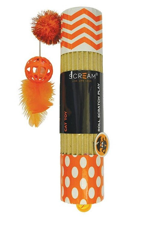 Cat Toy Scream Cardboard Roller Orange