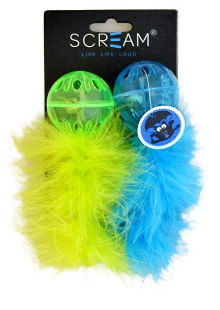 Cat Toy Scream Lattice Ball Green & Blue 2pk