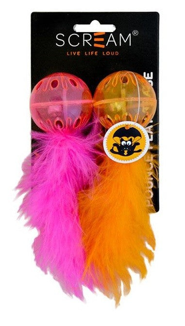 Cat Toy Scream Lattice Ball Orange & Pink 2pk