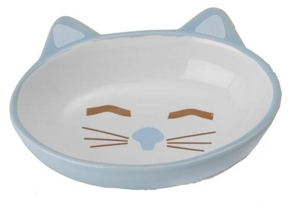 Cat Bowl Here Kitty Oval Face Blue