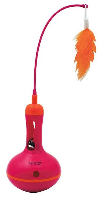 Cat Toy Scream Vase Tumbler Treat Dispenser 28cm Pink & Orange