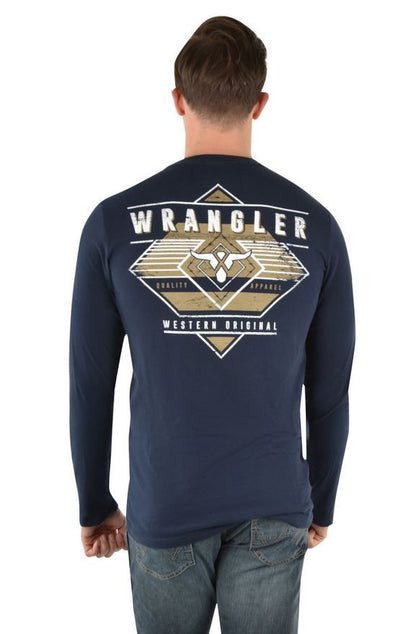 Tee Shirt Wrangler Richards Long Sleeve W23 Navy Mens-Wrangler-Ascot Saddlery