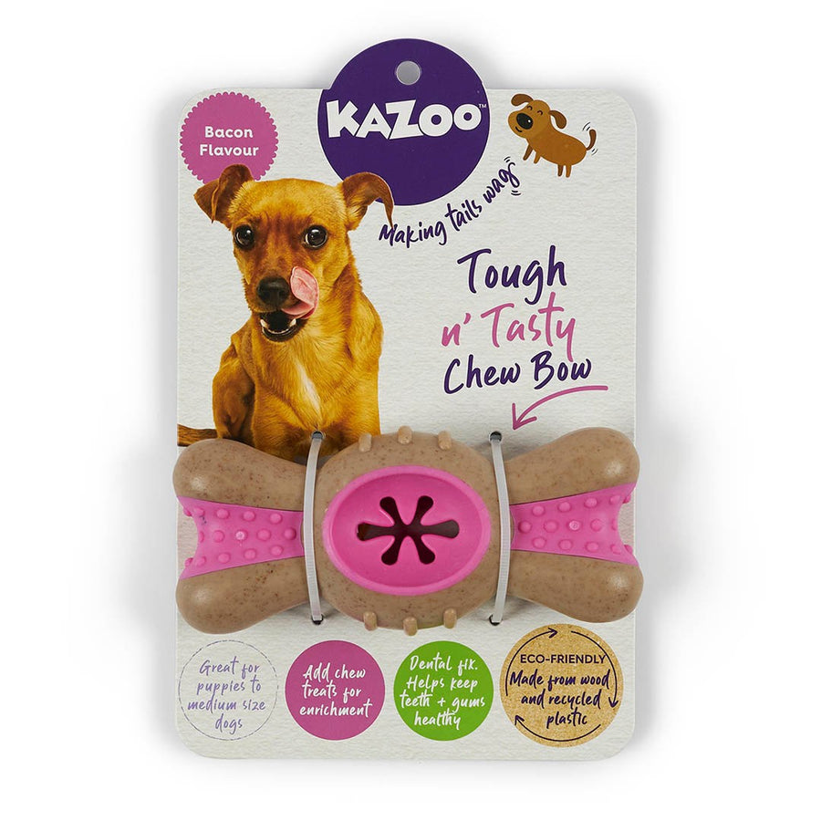 Kazoo Dog Toy Tough N Tasty Chew Bow Bacon