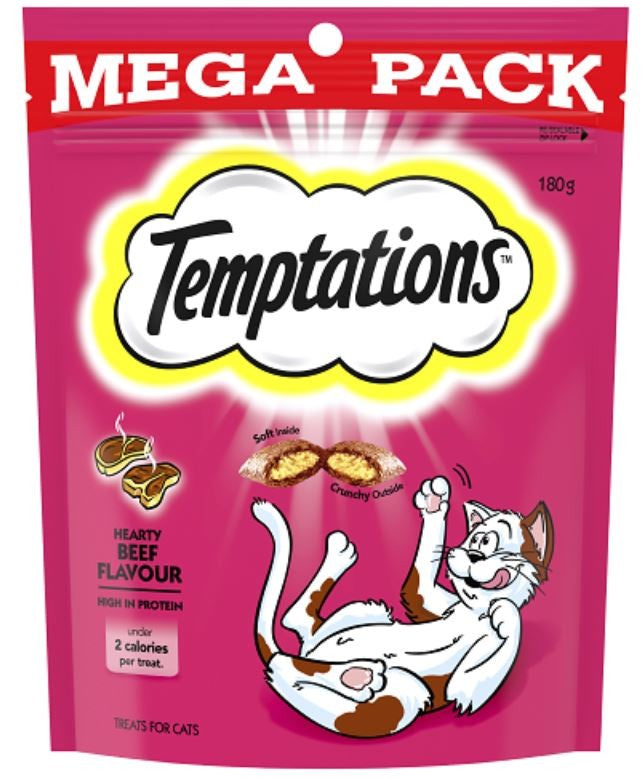 Treat Cat Temptations Snacks Hearty Beef 180gm