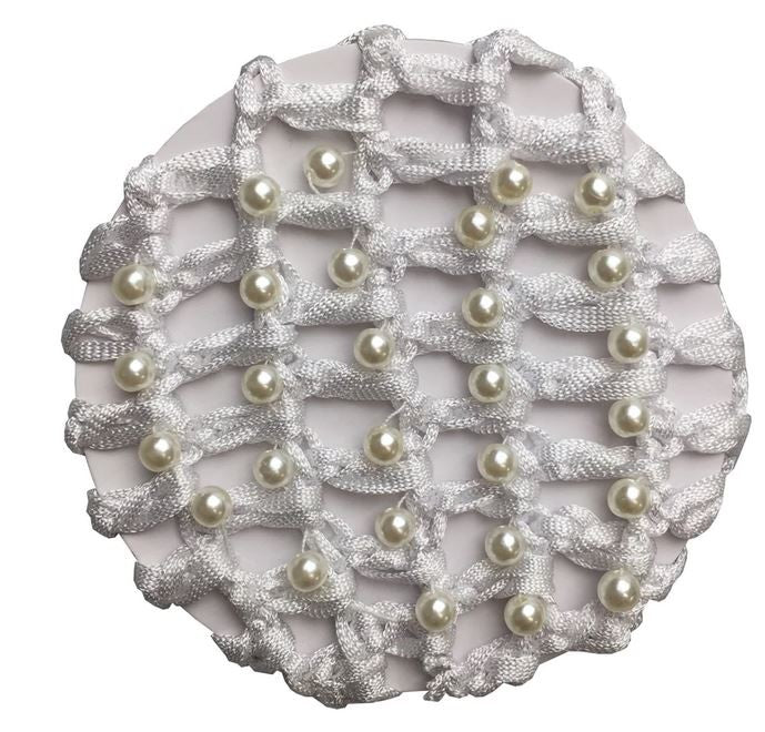 Hair Net Hamag Crocheted Hair Bun Net With Pearls White