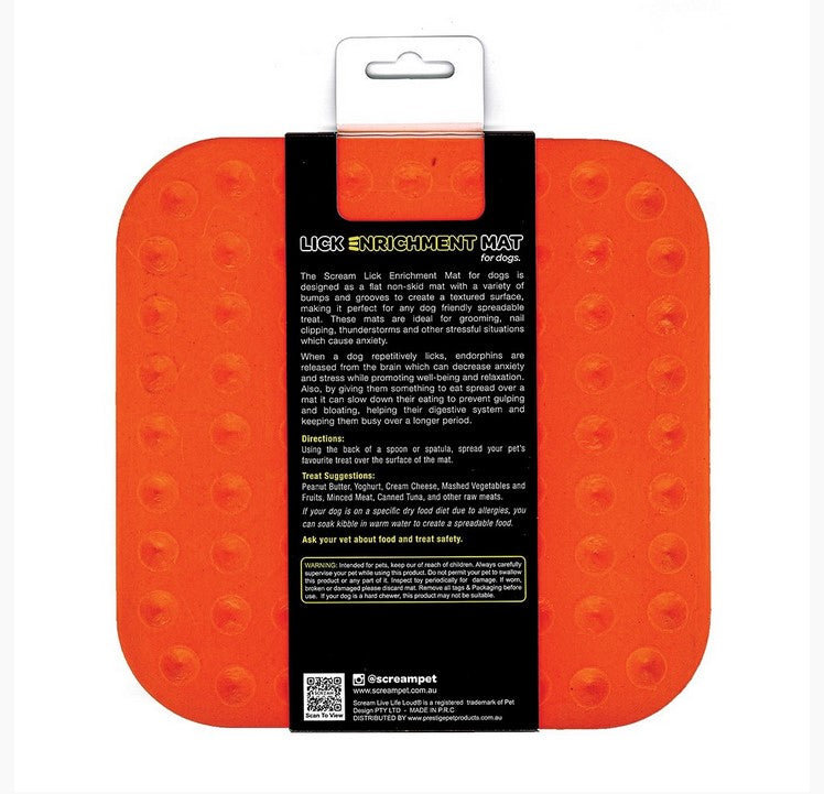 Lick Mat Scream Square Non Skid Base Orange