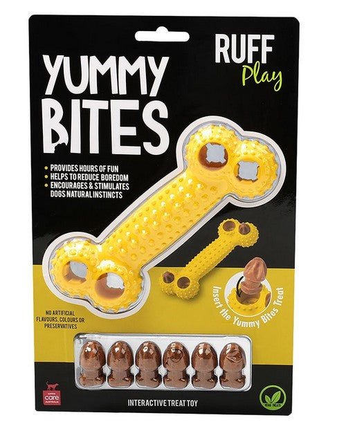 Ruff Play Dog Toy Yummy Bites Bone Yellow