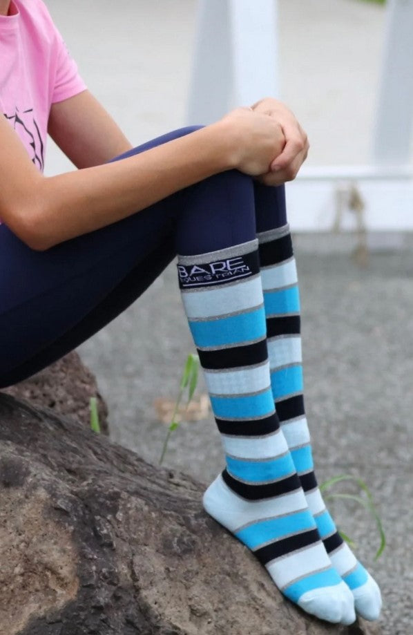 Socks Bare Equestrian Cotton Youth Navy & Teal & Silver