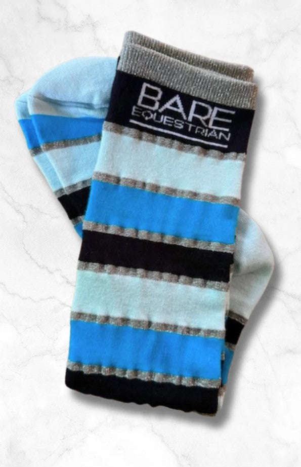 Socks Bare Equestrian Cotton Youth Navy & Teal & Silver