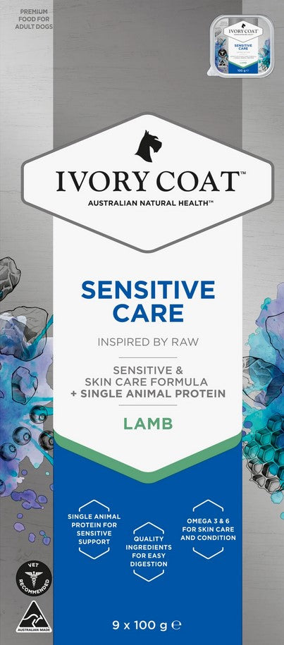 Ivory Coat Raw Inspired Wet Dog Adult Sensitive Care 100gm Box Of 9