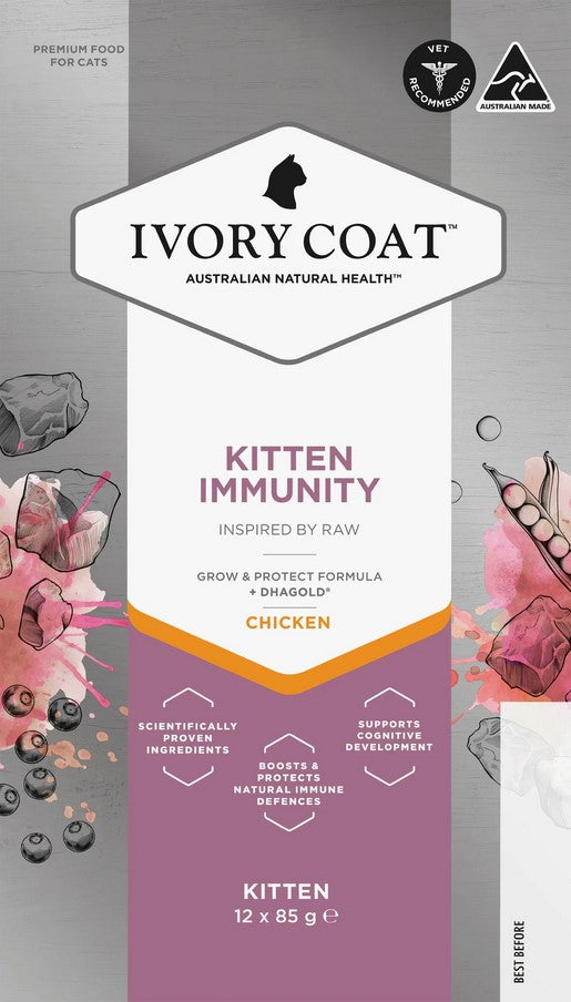 Ivory Coat Raw Inspired Wet Cat Kitten Immunity 85gm Box Of 12