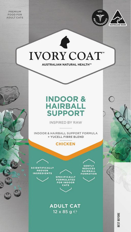 Ivory Coat Raw Inspired Wet Cat Adult Indoor & Hairball 85gm Box Of 12