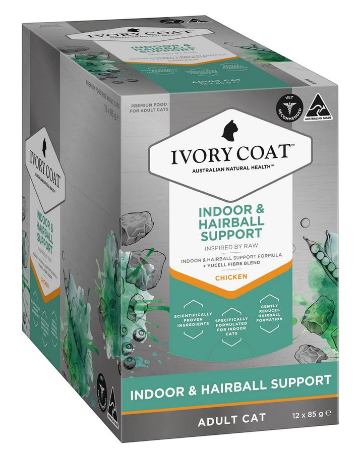 Ivory Coat Raw Inspired Wet Cat Adult Indoor & Hairball 85gm Box Of 12