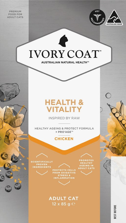 Ivory Coat Raw Inspired Wet Cat Adult Health & Vitality 85gm Box Of 12