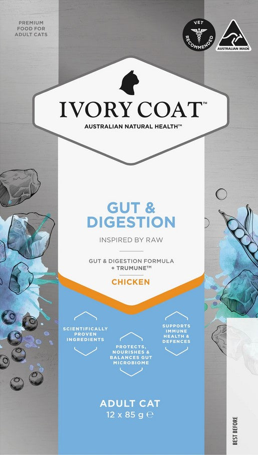 Ivory Coat Raw Inspired Wet Cat Adult Gut & Digestion 85gm Box Of 12