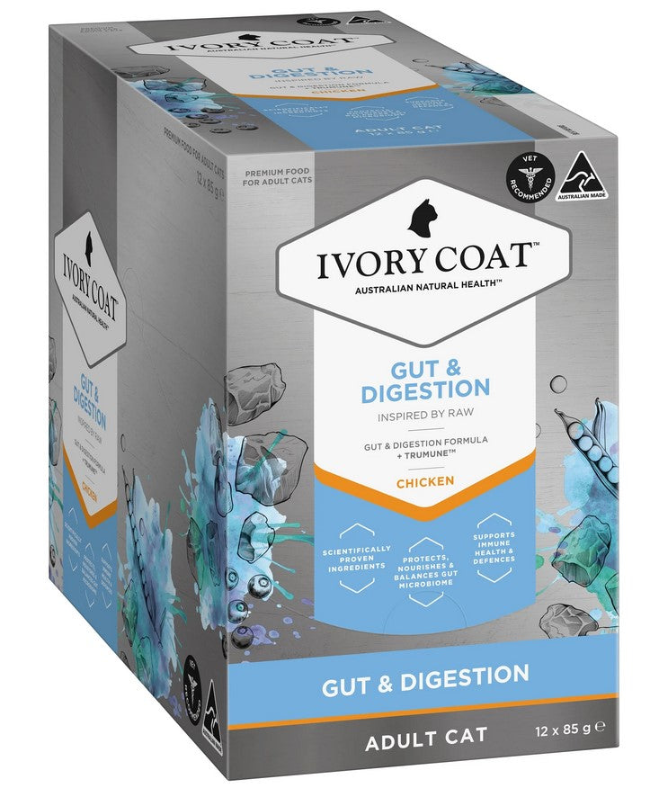 Ivory Coat Raw Inspired Wet Cat Adult Gut & Digestion 85gm Box Of 12