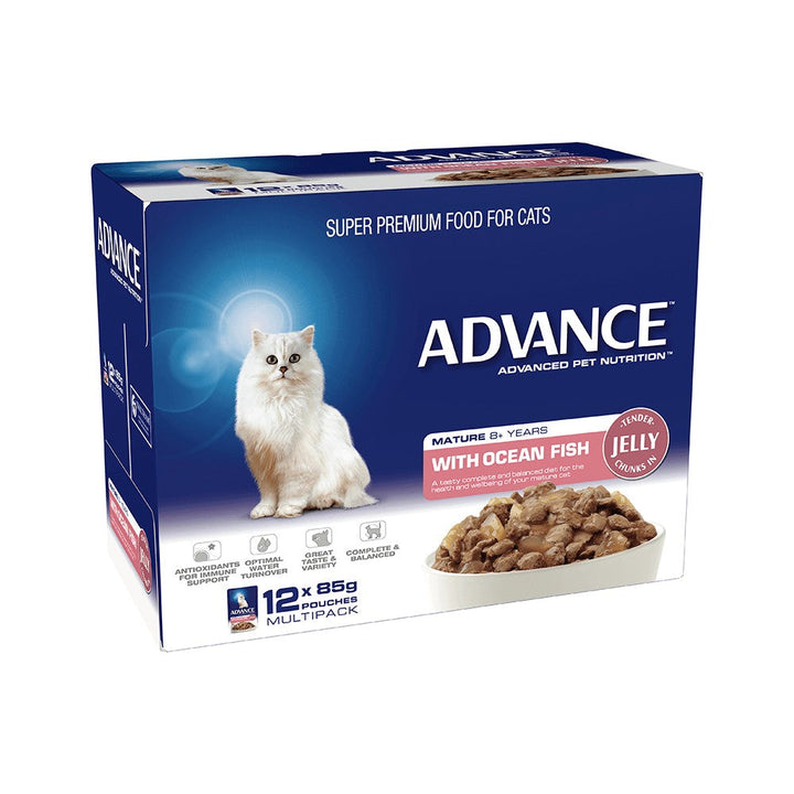 Advance Cat Wet 8+ Fish Jelly Box Of 12-Cat Food & Treats-Ascot Saddlery