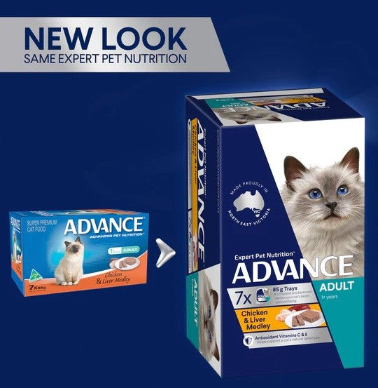 Advance Cat Wet Tray Chicken & Liver Medley 7 X 85gm-Cat Food & Treats-Ascot Saddlery