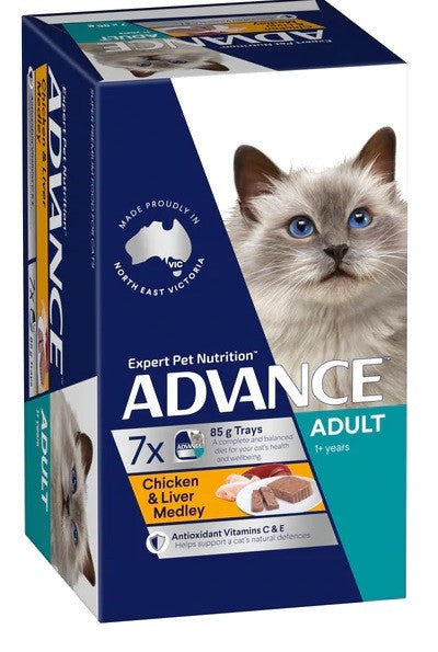 Advance Cat Wet Tray Chicken & Liver Medley 7 X 85gm-Cat Food & Treats-Ascot Saddlery