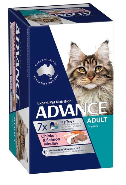 Advance Cat Wet Tray Chicken & Salmon Medley 7 X 85gm-Cat Food & Treats-Ascot Saddlery