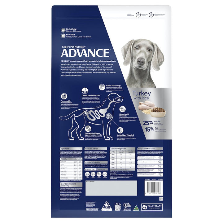 Advance Dog Adult Turkey & Rice Large Breed 15kg-Dog Food-Ascot Saddlery