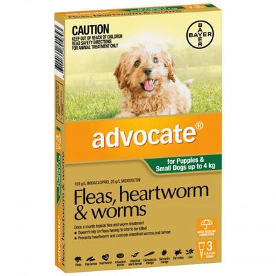 Advocate Dog Under 4kg Small 3 Pack-Dog Wormer & Flea-Ascot Saddlery