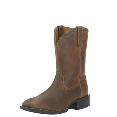 Ariat Roper Boots Heritage Wide Square Toe Brown Mens-FOOTWEAR: Western & Roper Boots-Ascot Saddlery