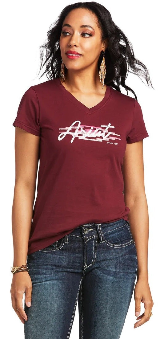 Ariat Tee Real Logo Script Classic Fit Zinfandel Sp22 Ladies-CLOTHING: Clothing Ladies-Ascot Saddlery