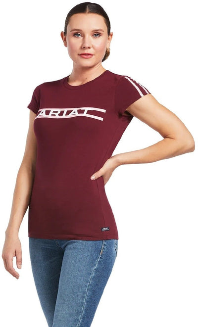 Ariat Tee Shirt Logo Lane Zinfandel Sp22 Ladies-CLOTHING: Clothing Ladies-Ascot Saddlery