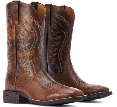 Ariat Western Boots Reckoning Dark Tabac Smooth Quill Ostrich & Nut Brown Mens-FOOTWEAR: Western & Roper Boots-Ascot Saddlery