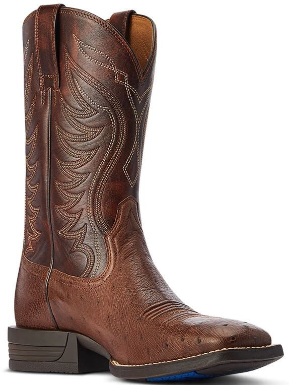 Ariat Western Boots Reckoning Dark Tabac Smooth Quill Ostrich & Nut Brown Mens-FOOTWEAR: Western & Roper Boots-Ascot Saddlery