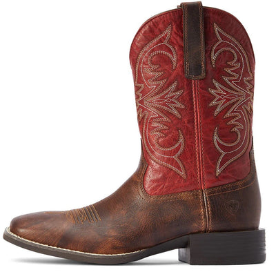 Ariat Western Boots Sport Pardner Matte Sp22 Rebel Brown & Blood Red Mens-FOOTWEAR: Western & Roper Boots-Ascot Saddlery