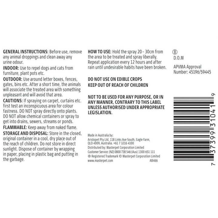 Aristopet Dog Repel Spray House 500ml-Dog Potions & Lotions-Ascot Saddlery