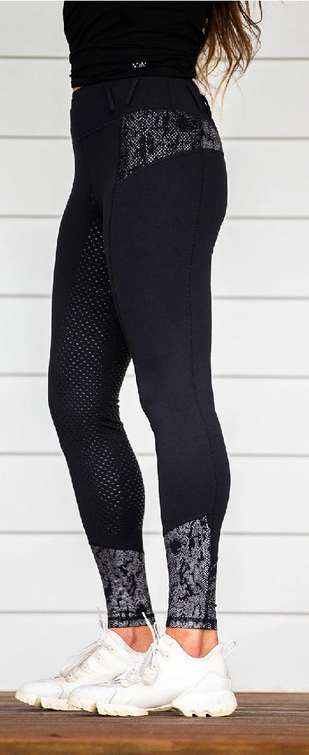 Bare Equestrian Performance Riding Tights Black Python-CLOTHING: Jodhpurs & Breeches Ladies-Ascot Saddlery