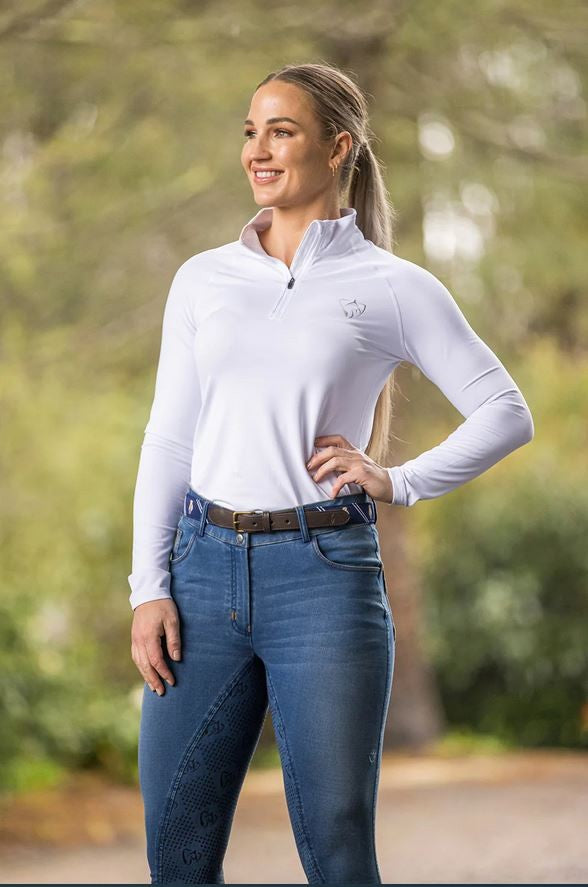 Bare Equestrian Technical Riding Shirt Lightweight White-CLOTHING: Clothing Ladies-Ascot Saddlery
