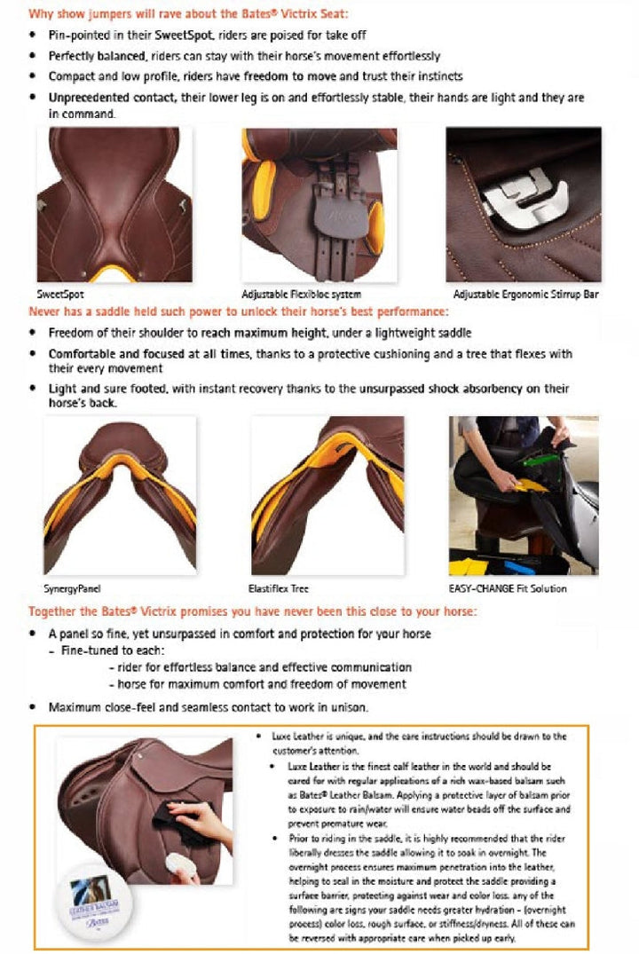 Bates Victrix Jumping Saddle Cair Havana Brown & Spice 44cm 17.5"-SADDLES: Jumping Saddles-Ascot Saddlery