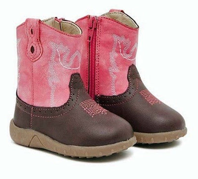 Baxter Western Boots Childrens Light Pink & Brown Baby-FOOTWEAR: Western & Roper Boots-Ascot Saddlery