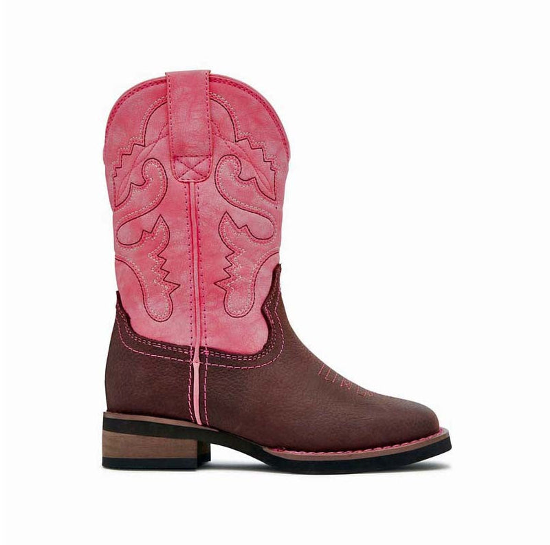 Baxter Western Boots Childrens Pink & Brown Youth-FOOTWEAR: Western & Roper Boots-Ascot Saddlery