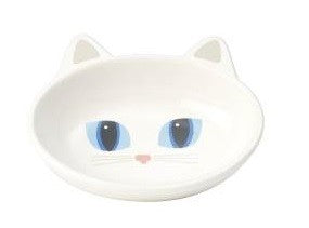 Cat Bowl Frisky Kitty Oval White-Cat Accessories-Ascot Saddlery