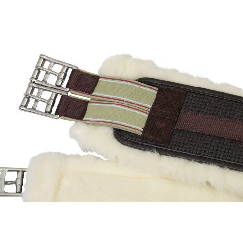 Equiprene Wool Lined Jumping Girth Elastic Brown-HORSE: Girths-Ascot Saddlery