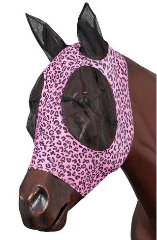 Fly Mask Lycra Pull On Kool Master Pink Leopard Print-HORSE: Flyveils & Bonnets-Ascot Saddlery