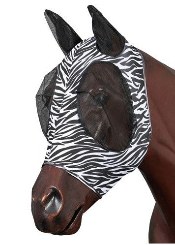Fly Mask Lycra Pull On Kool Master Zebra Print-HORSE: Flyveils & Bonnets-Ascot Saddlery