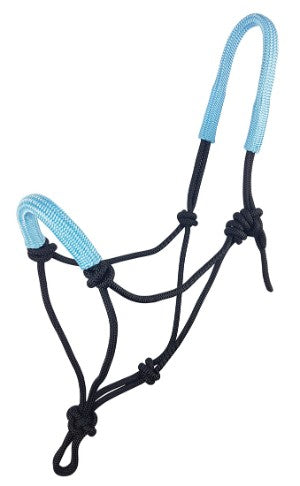 Halter Knotted Rope Padded Head & Nose Black & Sky Blue-HORSE: Headstalls-Ascot Saddlery