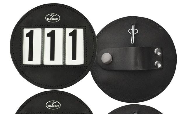 Hamag Number Holder Bridle Round Leather 3 Digit Pair Black-HORSE: Number Holders-Ascot Saddlery