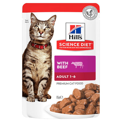 Hills Cat Wet Pouch Adult Beef 85gm Box Of 12-Cat Food & Treats-Ascot Saddlery