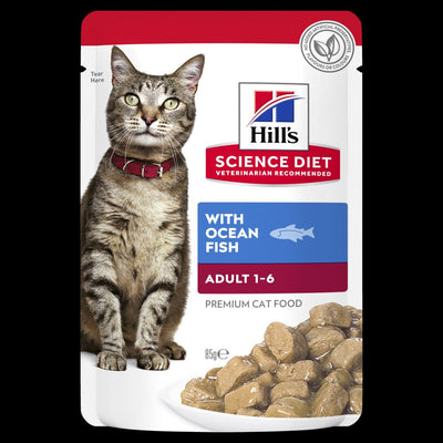 Hills Cat Wet Pouch Adult Ocean Fish 85gm Box Of 12-Cat Food & Treats-Ascot Saddlery