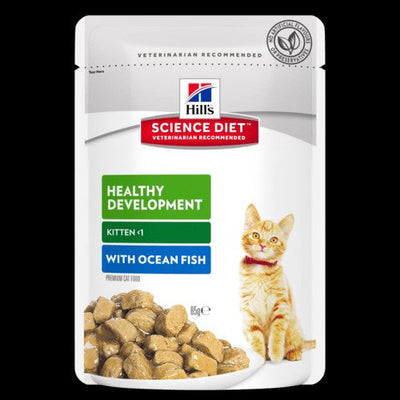 Hills Cat Wet Pouch Kitten Ocean Fish 85gm Box Of 12-Cat Food & Treats-Ascot Saddlery